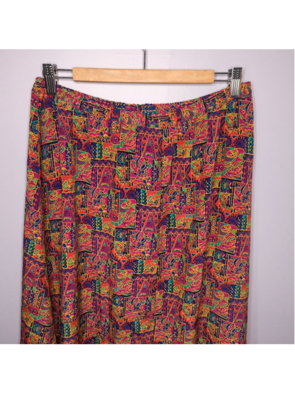 Vintage 80s/90s Geometric Psychedelic Midi Skirt Sz M Polyester Pink - Picture 3 of 10